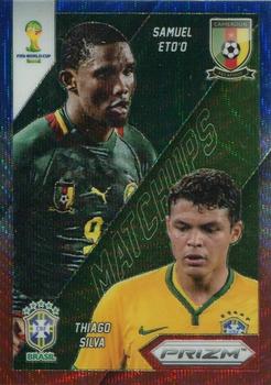 2014 Panini Prizm FIFA World Cup Brazil - World Cup Matchups Prizms Blue and Red Blue Wave #1 Samuel Eto'o / Thiago Silva Front