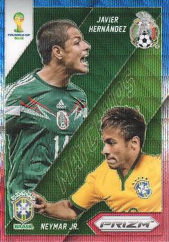 2014 Panini Prizm FIFA World Cup Brazil - World Cup Matchups Prizms Blue and Red Blue Wave #2 Javier Hernandez / Neymar Jr. Front