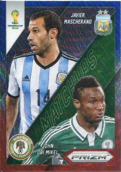2014 Panini Prizm FIFA World Cup Brazil - World Cup Matchups Prizms Blue and Red Blue Wave #13 Javier Mascherano / John Obi Mikel Front