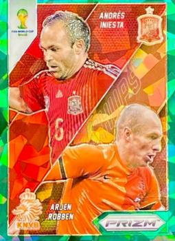 2014 Panini Prizm FIFA World Cup Brazil - World Cup Matchups Prizms Green Crystal #4 Andres Iniesta / Arjen Robben Front