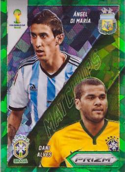2014 Panini Prizm FIFA World Cup Brazil - World Cup Matchups Prizms Green Crystal #28 Angel Di Maria / Dani Alves Front
