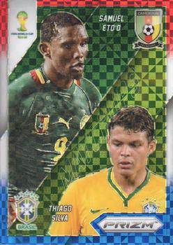 2014 Panini Prizm FIFA World Cup Brazil - World Cup Matchups Prizms Red, White and Blue Power Plaid #1 Samuel Eto'o / Thiago Silva Front