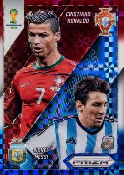 2014 Panini Prizm FIFA World Cup Brazil - World Cup Matchups Prizms Red, White and Blue Power Plaid #19 Cristiano Ronaldo / Lionel Messi Front