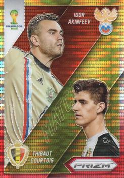 2014 Panini Prizm FIFA World Cup Brazil - World Cup Matchups Prizms Yellow and Red Pulsar #18 Igor Akinfeev / Thibaut Courtois Front