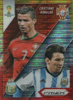 2014 Panini Prizm FIFA World Cup Brazil - World Cup Matchups Prizms Yellow and Red Pulsar #19 Cristiano Ronaldo / Lionel Messi Front