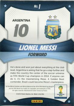 2014 Panini Prizm FIFA World Cup Brazil - World Cup Stars #1 Lionel Messi Back