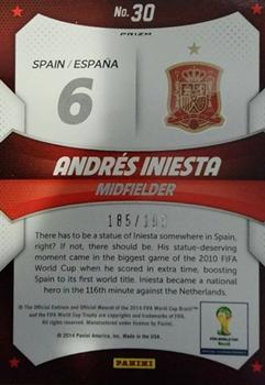 2014 Panini Prizm FIFA World Cup Brazil - World Cup Stars Prizms Blue #30 Andres Iniesta Back