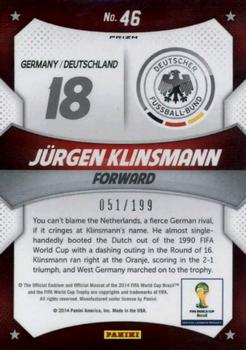 2014 Panini Prizm FIFA World Cup Brazil - World Cup Stars Prizms Blue #46 Jurgen Klinsmann Back