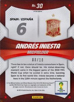 2014 Panini Prizm FIFA World Cup Brazil - World Cup Stars Prizms Gold #30 Andres Iniesta Back