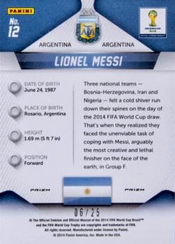 2014 Panini Prizm FIFA World Cup Brazil - World Cup Stars Prizms Green Crystal #1 Lionel Messi Back