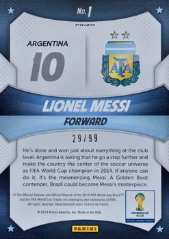 2014 Panini Prizm FIFA World Cup Brazil - World Cup Stars Prizms Purple #1 Lionel Messi Back
