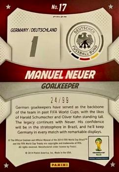 2014 Panini Prizm FIFA World Cup Brazil - World Cup Stars Prizms Purple #17 Manuel Neuer Back
