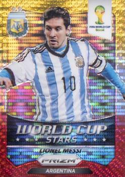 2014 Panini Prizm FIFA World Cup Brazil - World Cup Stars Prizms Yellow Red Pulsar #1 Lionel Messi Front
