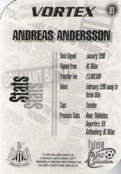1999 Futera Newcastle United Fans' Selection - Vortex #V1 Andreas Andersson Back