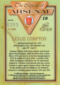 1998 Futera Platinum The Captains of Arsenal #18 Leslie Compton Back