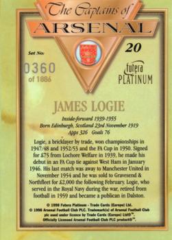 1998 Futera Platinum The Captains of Arsenal #20 James Logie Back