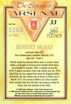 1998 Futera Platinum The Captains of Arsenal #33 Robert McNab Back