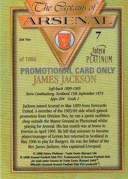 1998 Futera Platinum The Captains of Arsenal - Promotional Card Set #7 James Jackson Back