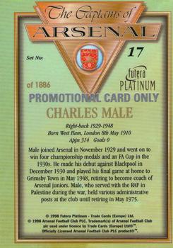 1998 Futera Platinum The Captains of Arsenal - Promotional Card Set #17 Charles Male Back