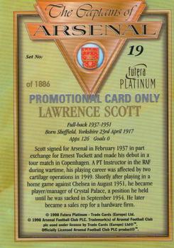 1998 Futera Platinum The Captains of Arsenal - Promotional Card Set #19 Lawrence Scott Back