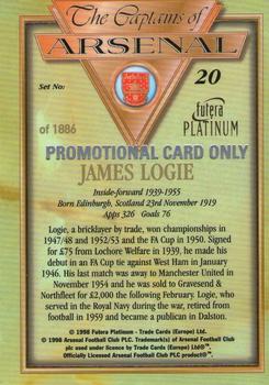 1998 Futera Platinum The Captains of Arsenal - Promotional Card Set #20 James Logie Back