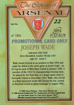 1998 Futera Platinum The Captains of Arsenal - Promotional Card Set #22 Joseph Wade Back