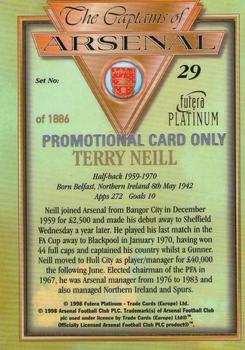 1998 Futera Platinum The Captains of Arsenal - Promotional Card Set #29 Terry Neill Back