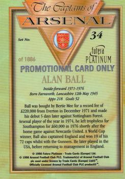 1998 Futera Platinum The Captains of Arsenal - Promotional Card Set #34 Alan Ball Back