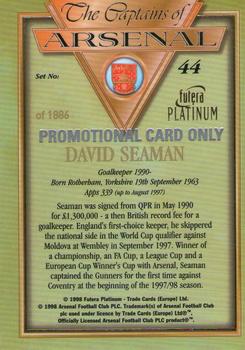 1998 Futera Platinum The Captains of Arsenal - Promotional Card Set #44 David Seaman Back