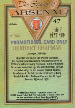 1998 Futera Platinum The Captains of Arsenal - Promotional Card Set #47 Herbert Chapman Back