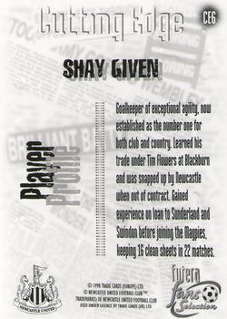 1999 Futera Newcastle United Fans' Selection - Cutting Edge Embossed Foil #CE6 Shay Given Back