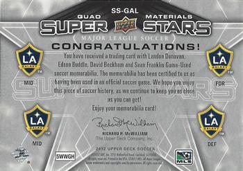 2012 Upper Deck MLS - Super Stars Quad Materials #SS-GAL Landon Donovan / David Beckham / Edson Buddle / Sean Franklin Back