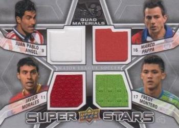 2012 Upper Deck MLS - Super Stars Quad Materials #SS-APMM Fredy Montero / Javier Morales / Juan Pablo Angel / Marco Pappa Front