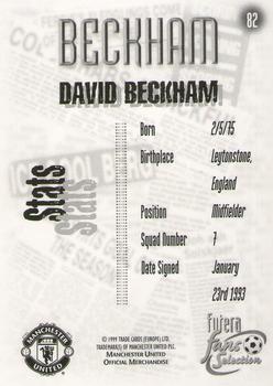 1999 Futera Manchester United Fans' Selection #82 David Beckham Back
