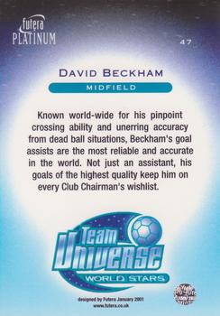 2001 Futera Platinum World Stars #47 David Beckham Back