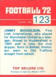 1971-72 Panini Football 72 #123 Jim Nicholson Back
