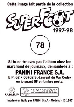1997-98 Panini SuperFoot Stickers #78 Franck Sauzee Back