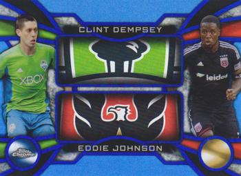 2014 Topps Chrome MLS - One Two Blue Refractors #OT-DJ Clint Dempsey / Eddie Johnson Front