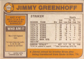 1978-79 Topps #103 Jimmy Greenhoff Back