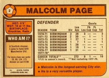 1978-79 Topps #2 Malcolm Page Back