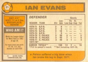 1978-79 Topps #21 Ian Evans Back