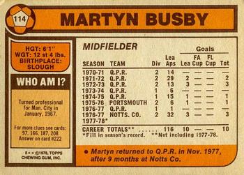 1978-79 Topps #114 Martyn Busby Back