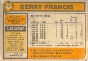 1978-79 Topps #195 Gerry Francis Back