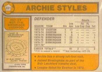 1978-79 Topps #221 Archie Styles Back