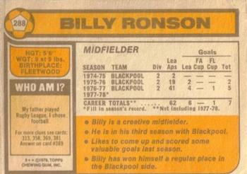 1978-79 Topps #288 Billy Ronson Back