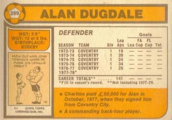 1978-79 Topps #289 Alan Dugdale Back