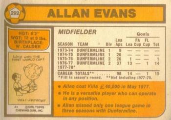 1978-79 Topps #292 Allan Evans Back