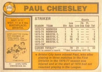 1978-79 Topps #318 Paul Cheesley Back
