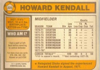 1978-79 Topps #325 Howard Kendall Back