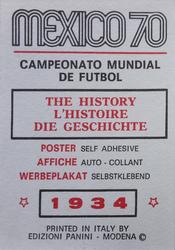 1970 Panini FIFA World Cup Mexico Stickers #NNO Poster Italia 1934 Back